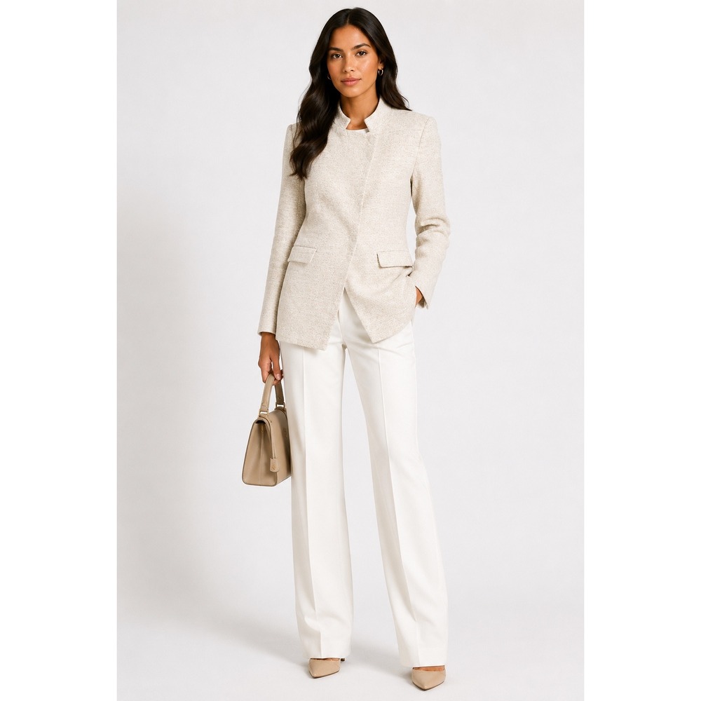 Zara Basic Collection Beige Textured Collarless Drape Jacket Coat Blazer XS